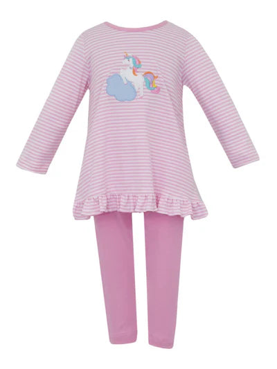 UNICORN-PINK STRIPE KNIT GIRL’S TUNIC SET