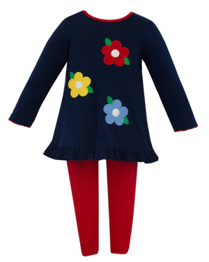 CLAIRE & CHARLIE: FLOWERS- NAVY GIRLS TUNIC SET