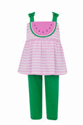 CLAIRE & CHARLIE: Watermelon Pink Stripe Top w/ Legging Set