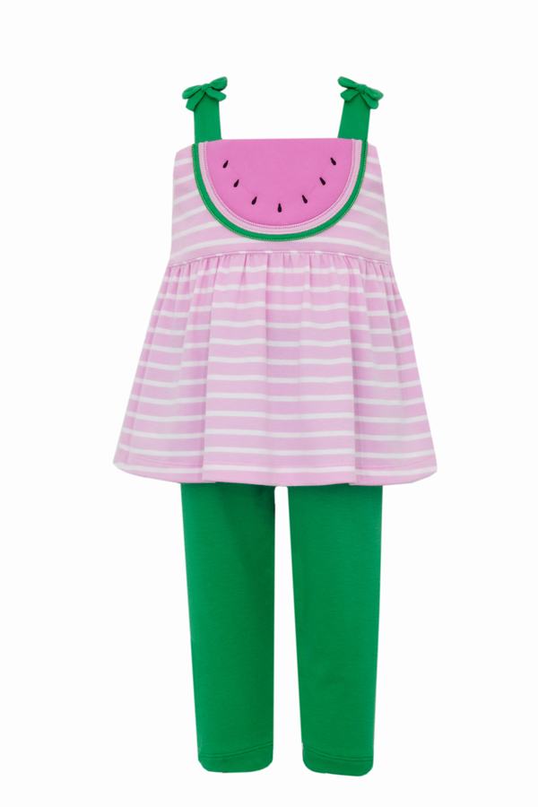 CLAIRE & CHARLIE: Watermelon Pink Stripe Top w/ Legging Set