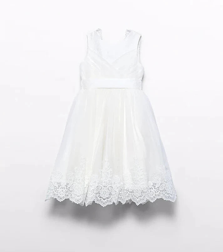 Abel & Lula Girls White EmbroideredTulle Nata Dress