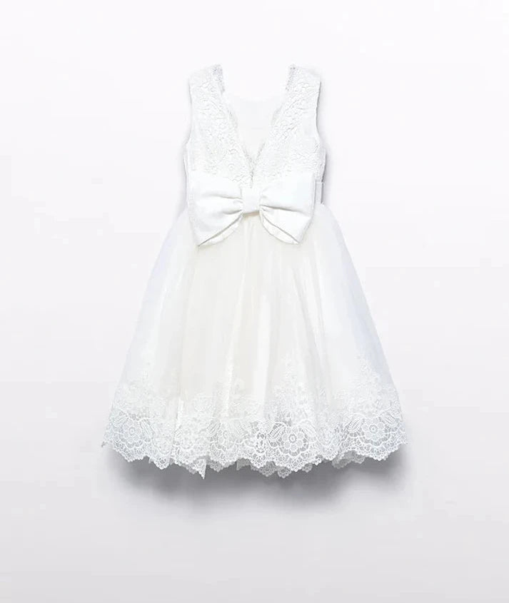 Abel & Lula Girls White EmbroideredTulle Nata Dress