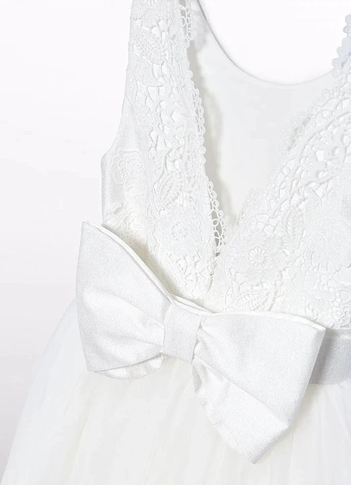 Abel & Lula Girls White EmbroideredTulle Nata Dress