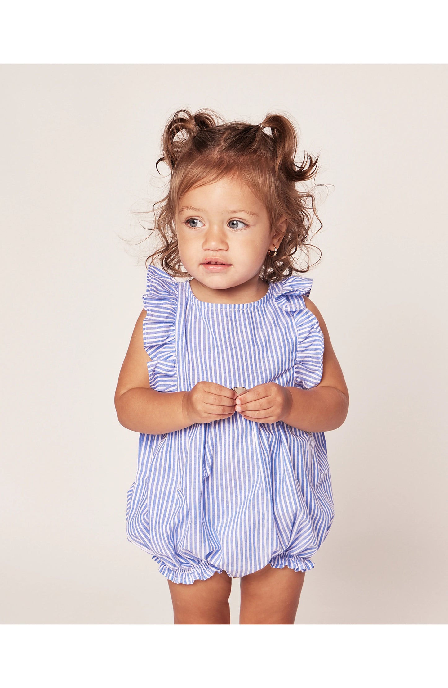 PETITE PLUME: RUFFLE TRIM SEERSUCKER ONE-PIECE PAJAMA