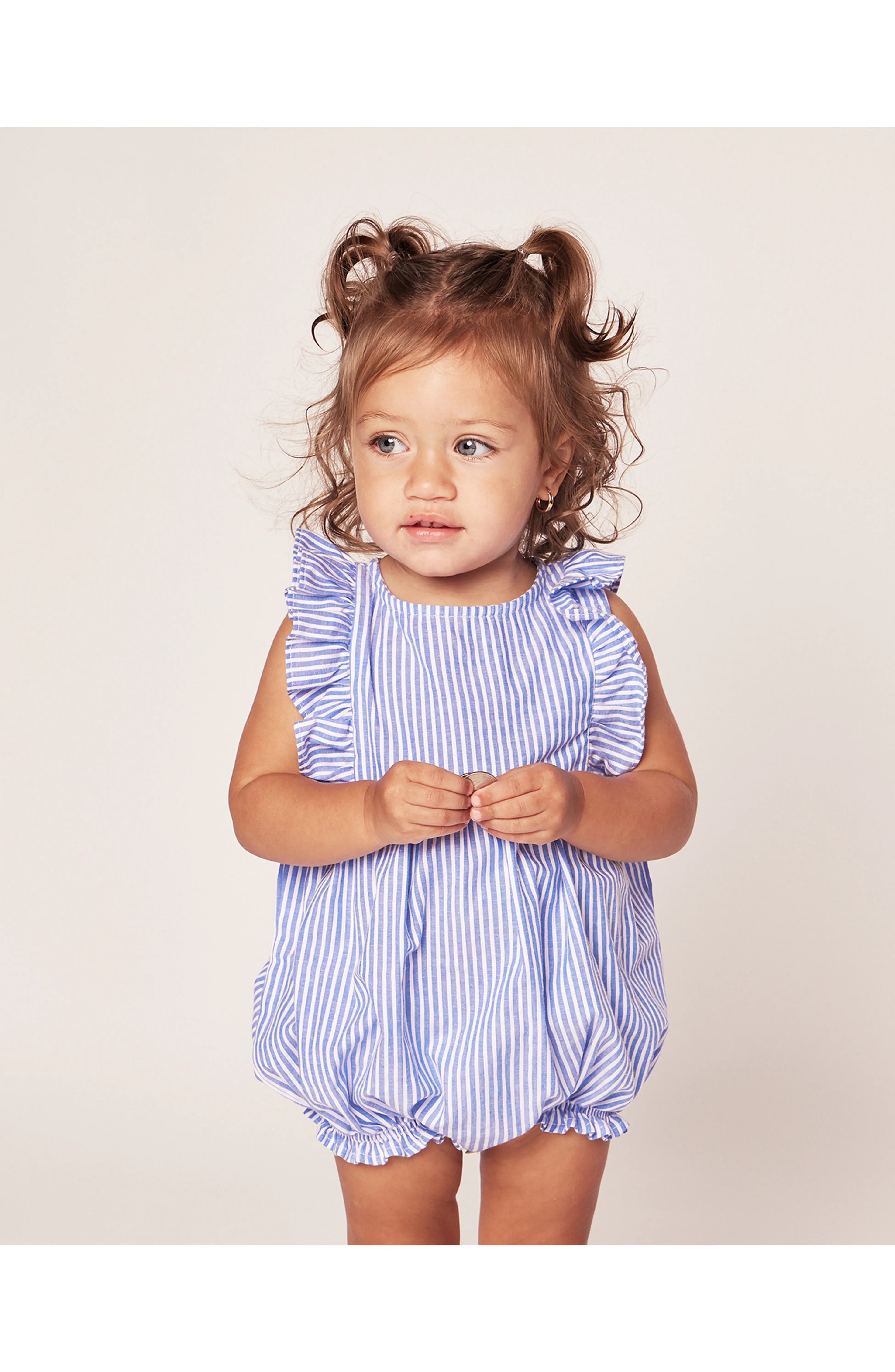 PETITE PLUME: RUFFLE TRIM SEERSUCKER ONE-PIECE PAJAMA