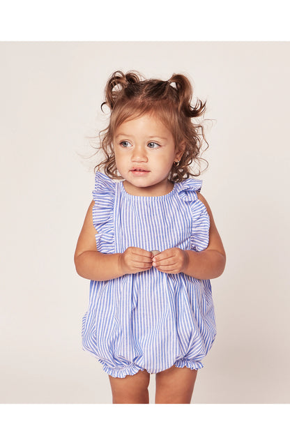 PETITE PLUME: RUFFLE TRIM SEERSUCKER ONE-PIECE PAJAMA