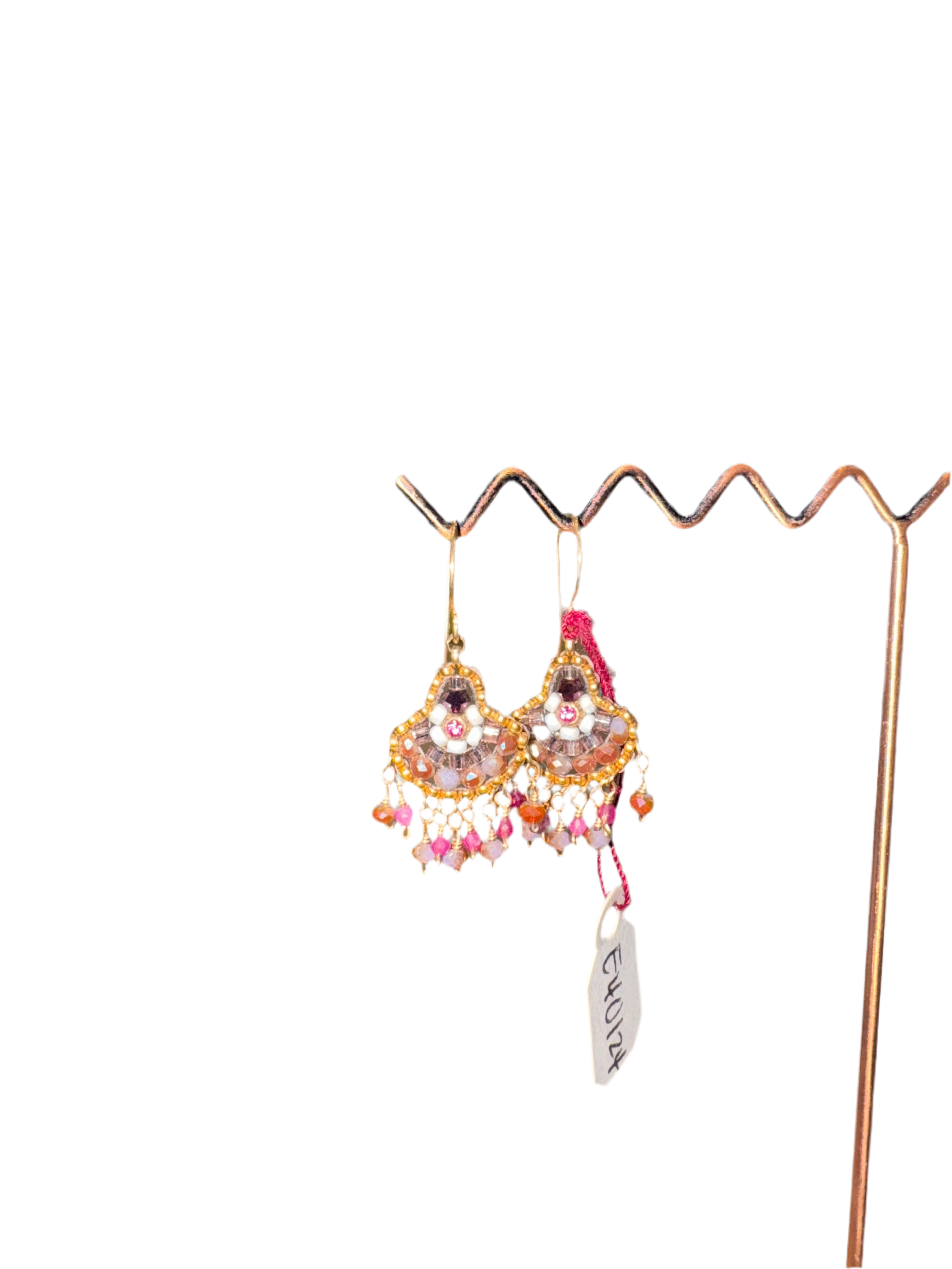 Purple Gold Dangly Beaded Earrings