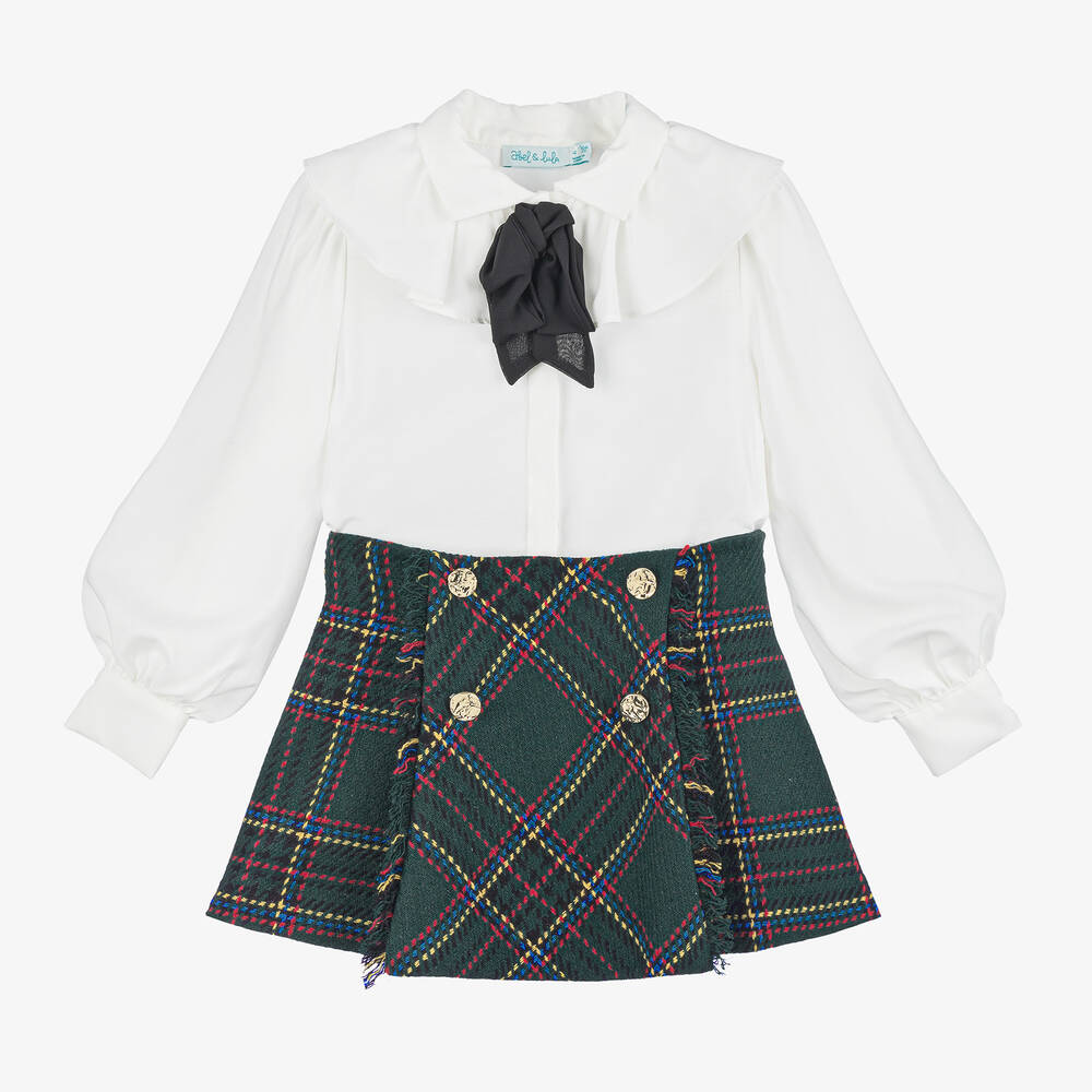 ABEL & LULA : PLAID GREEN SKIRT SET