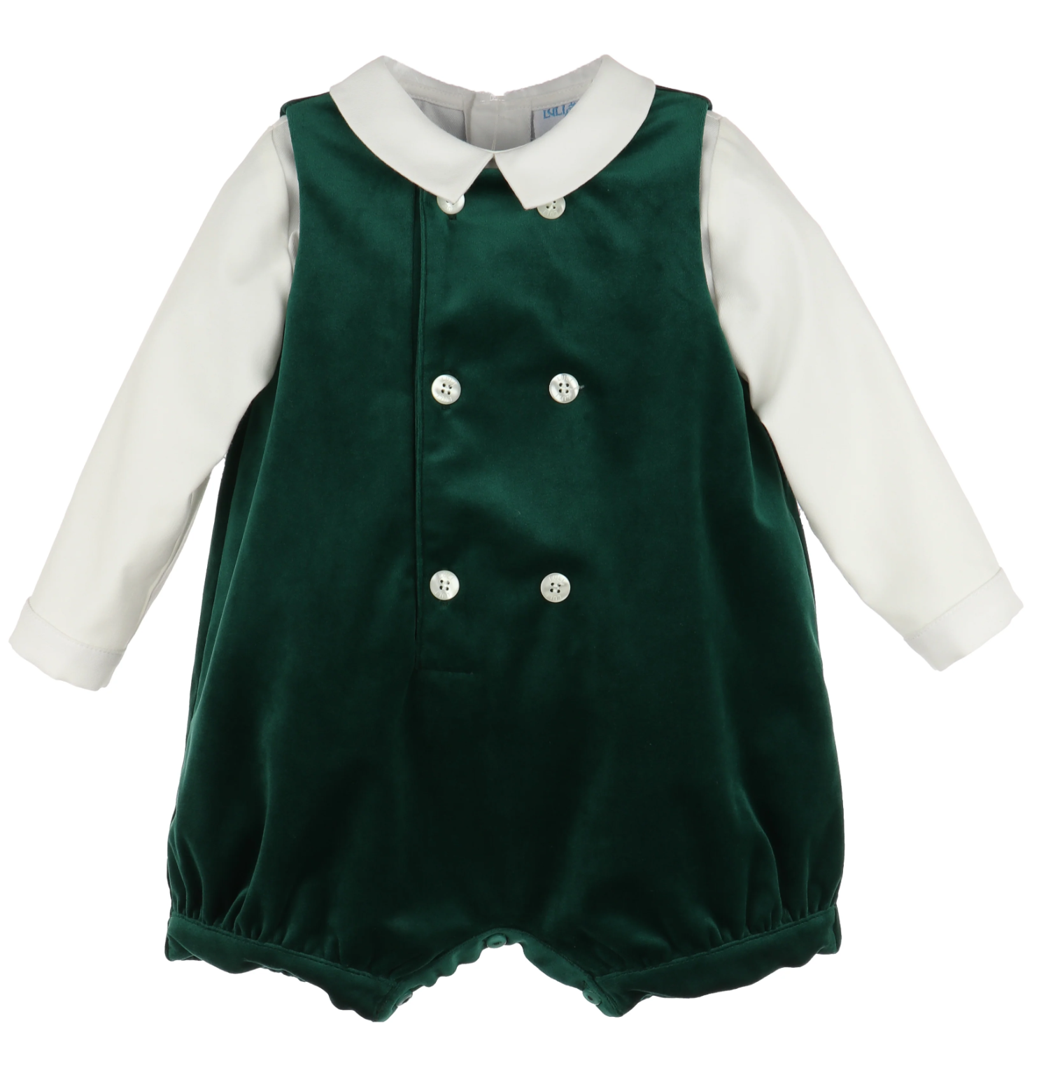 LULI & ME : DELUXE VELVET BOYS ROMPER GREEN