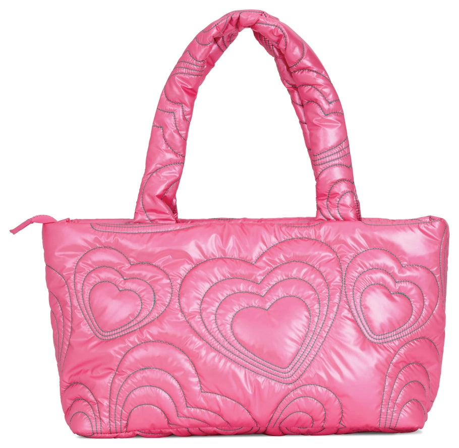 ISCREAM: PINK SHINIG HEART PUFFY OVERNIGHT BAG