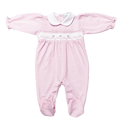 BABY THREADS : PINK TINY DOTS SMOCKED FOOTIE