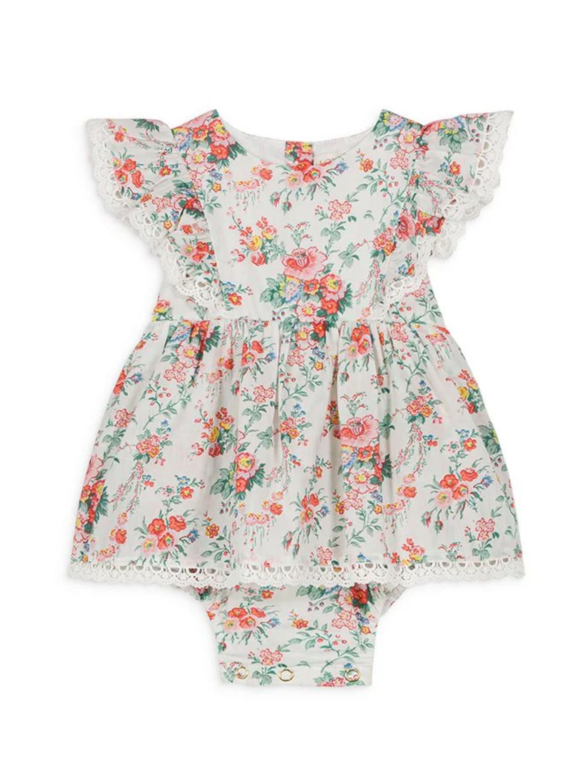 White Floral Print Baby Romper