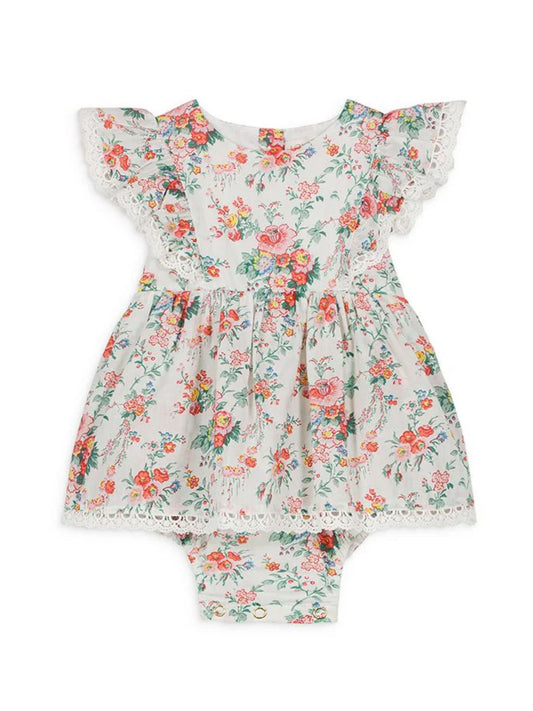White Floral Print Baby Romper