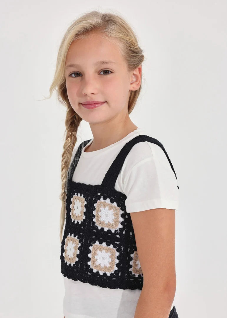 Mayoral: Black Crochet Top