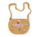 Girls Crossbody Woven Straw Message Charm Tote