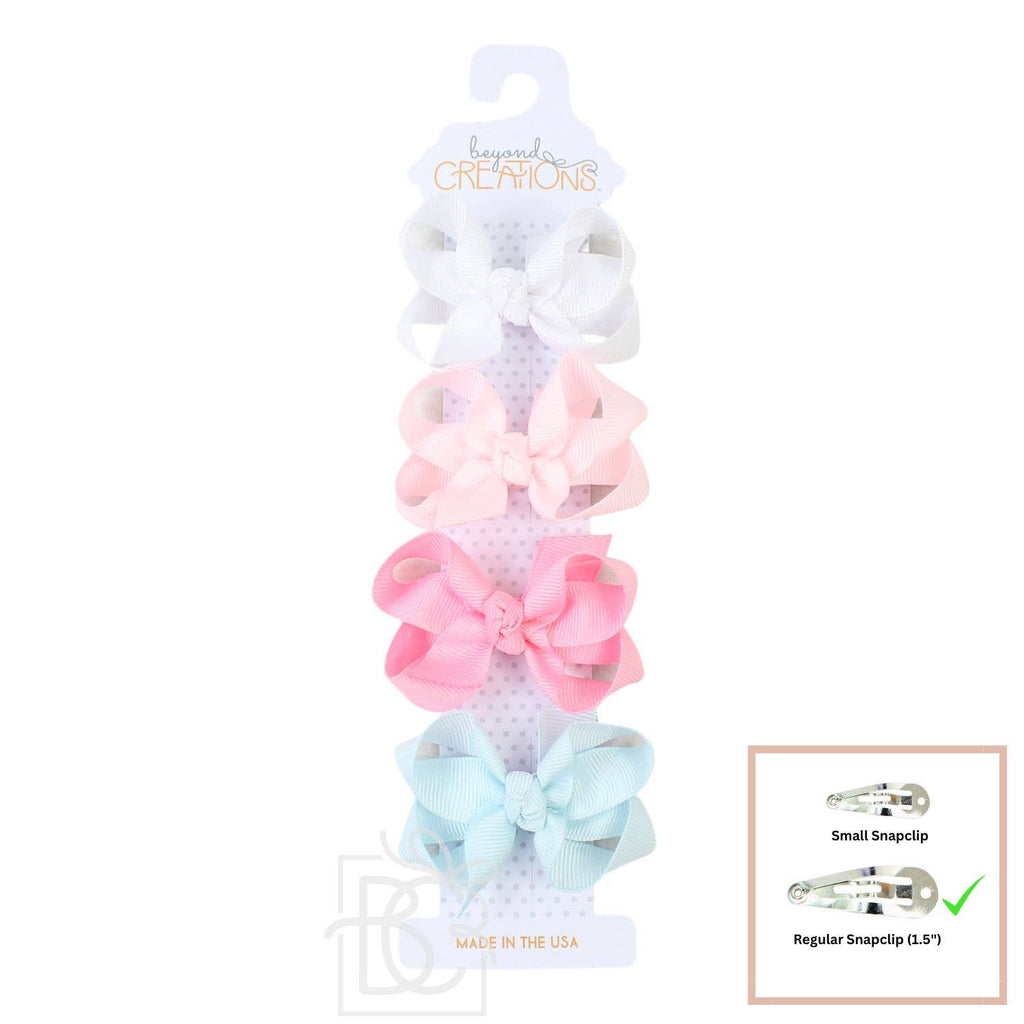 BEAUTIFUL CREATIONS: 4 PACK - 3" SMALL GROSGRAIN BOWS ON SNAP CLIP