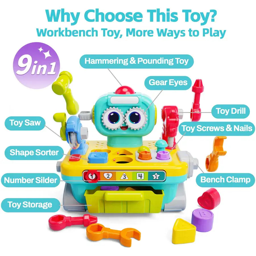 Tiny Musical Tool Workbench - Pretend Playset Toy for Kids