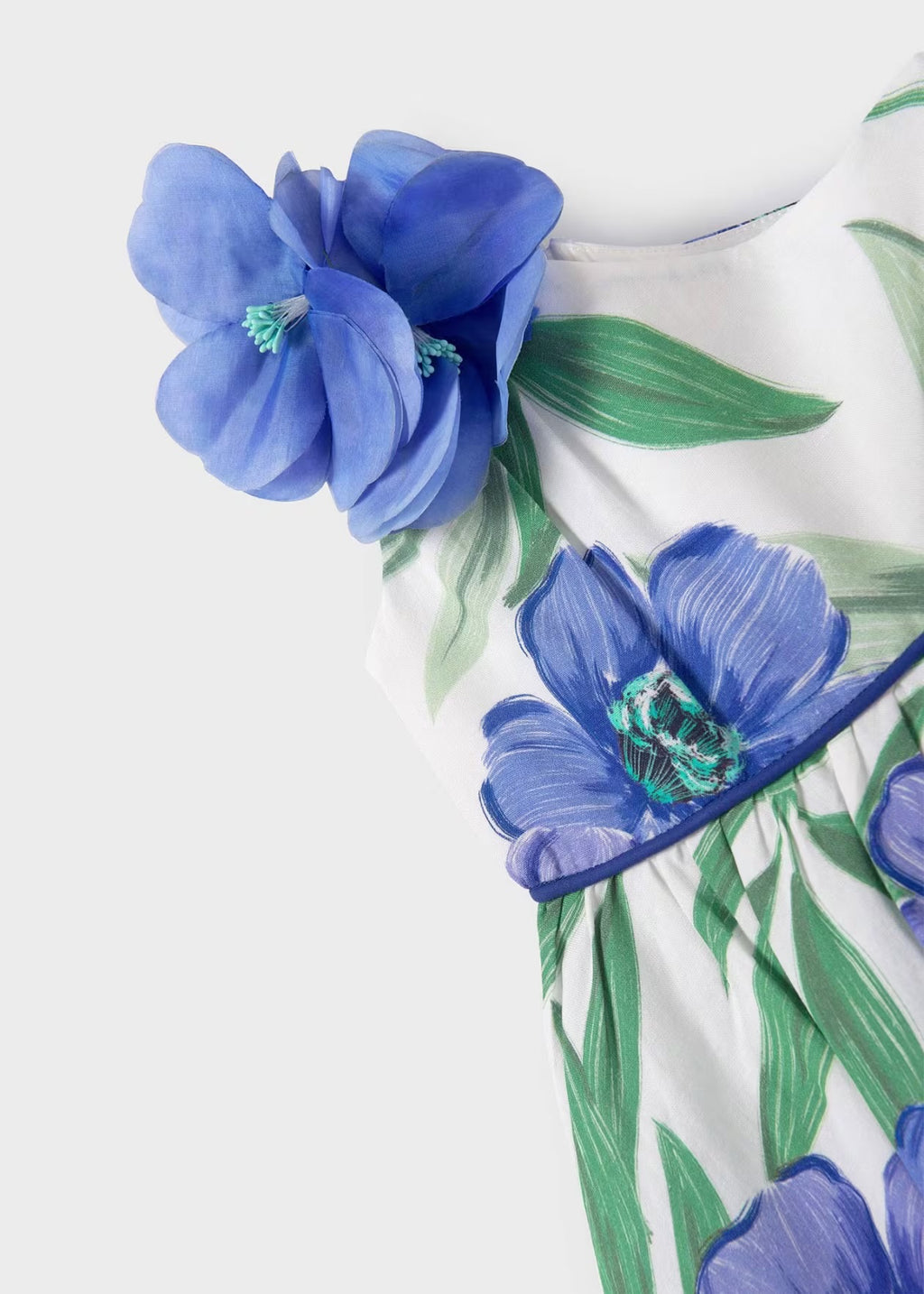 Abel & Lula Girls Blue Floral Pront Linen Dress