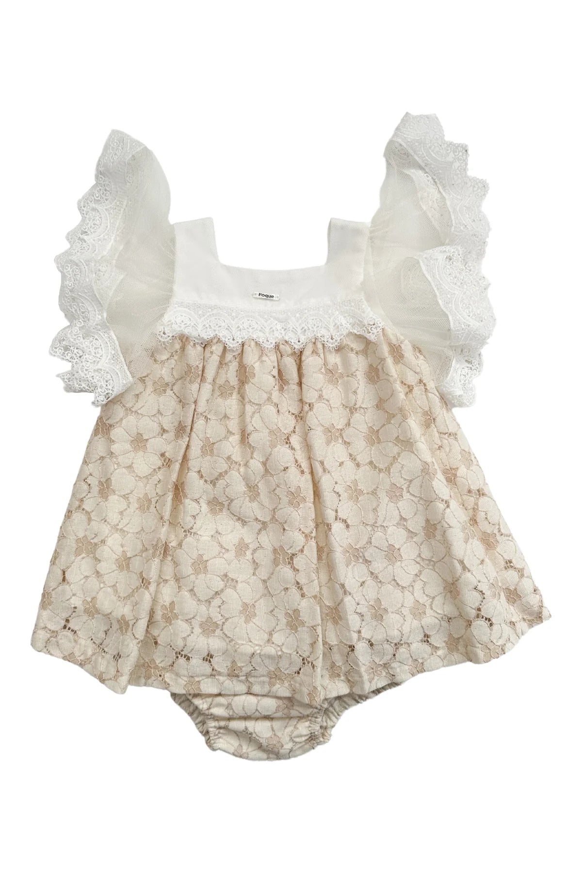 Foque: Beige Floral Romper with Pantie