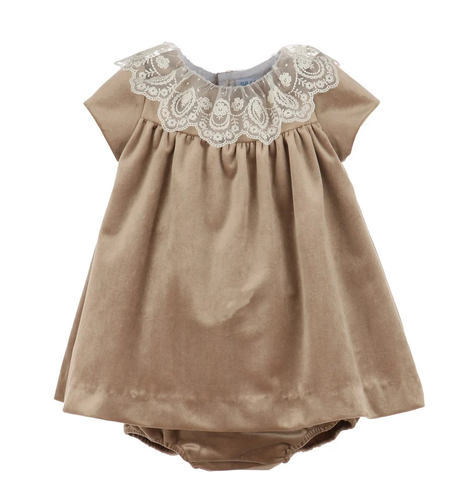 LULI & ME : DELUXE VELVET FLOAT DRESS BEIGE