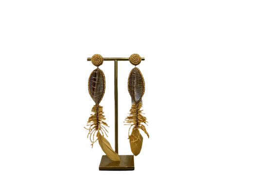 Yellow Feather Crystal Earrings