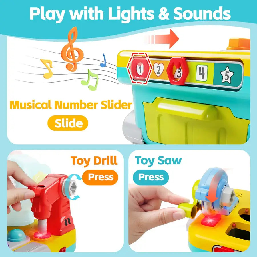 Tiny Musical Tool Workbench - Pretend Playset Toy for Kids