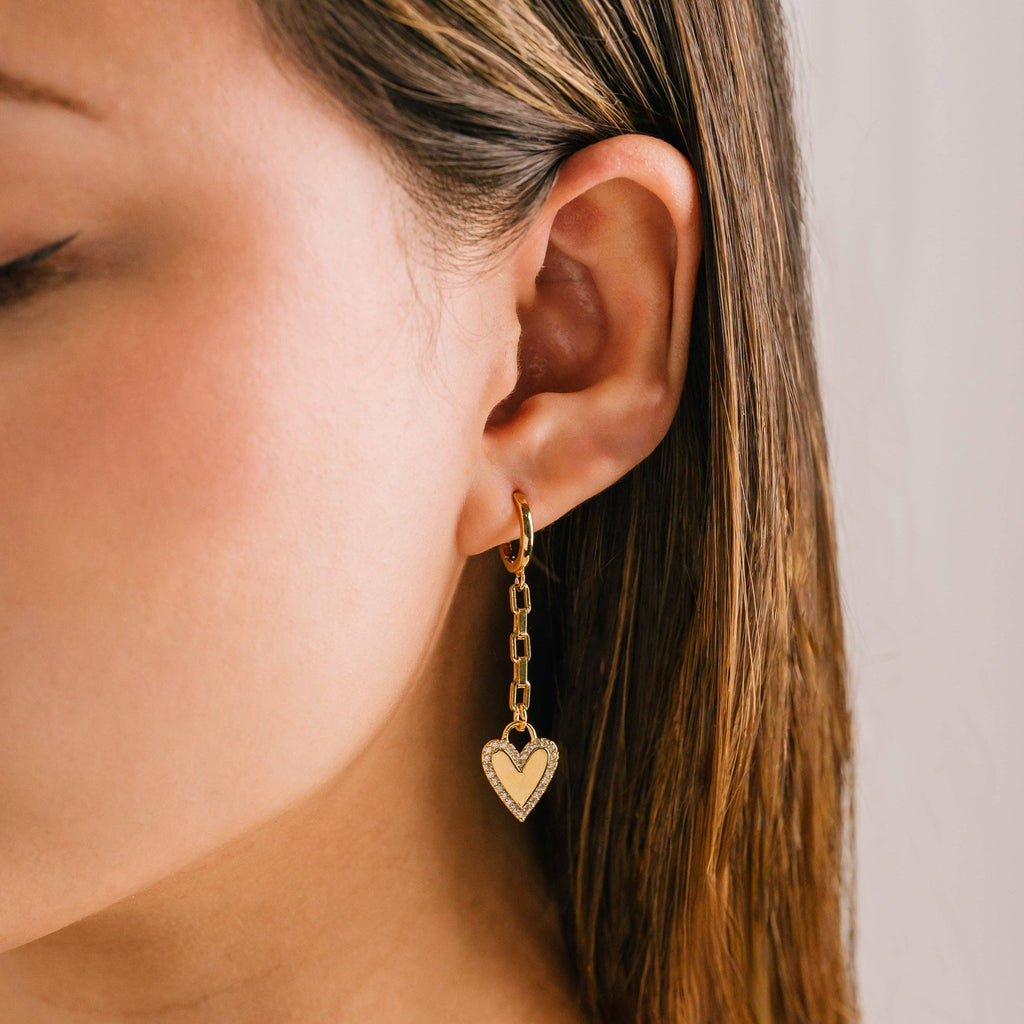 Verona Pave Huggie Drop Hoop Earrings