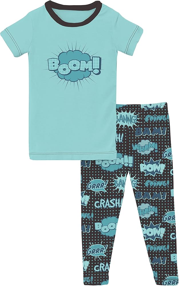 KICKEE : MIDNIGHT COMIC ONOMATOPEIA SHORT SLEEVE PAJAMA SET