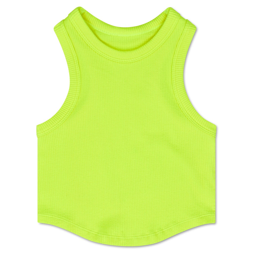 ISCREAM : NEON YELLOW CROPPED RACER BACK TANK TOP