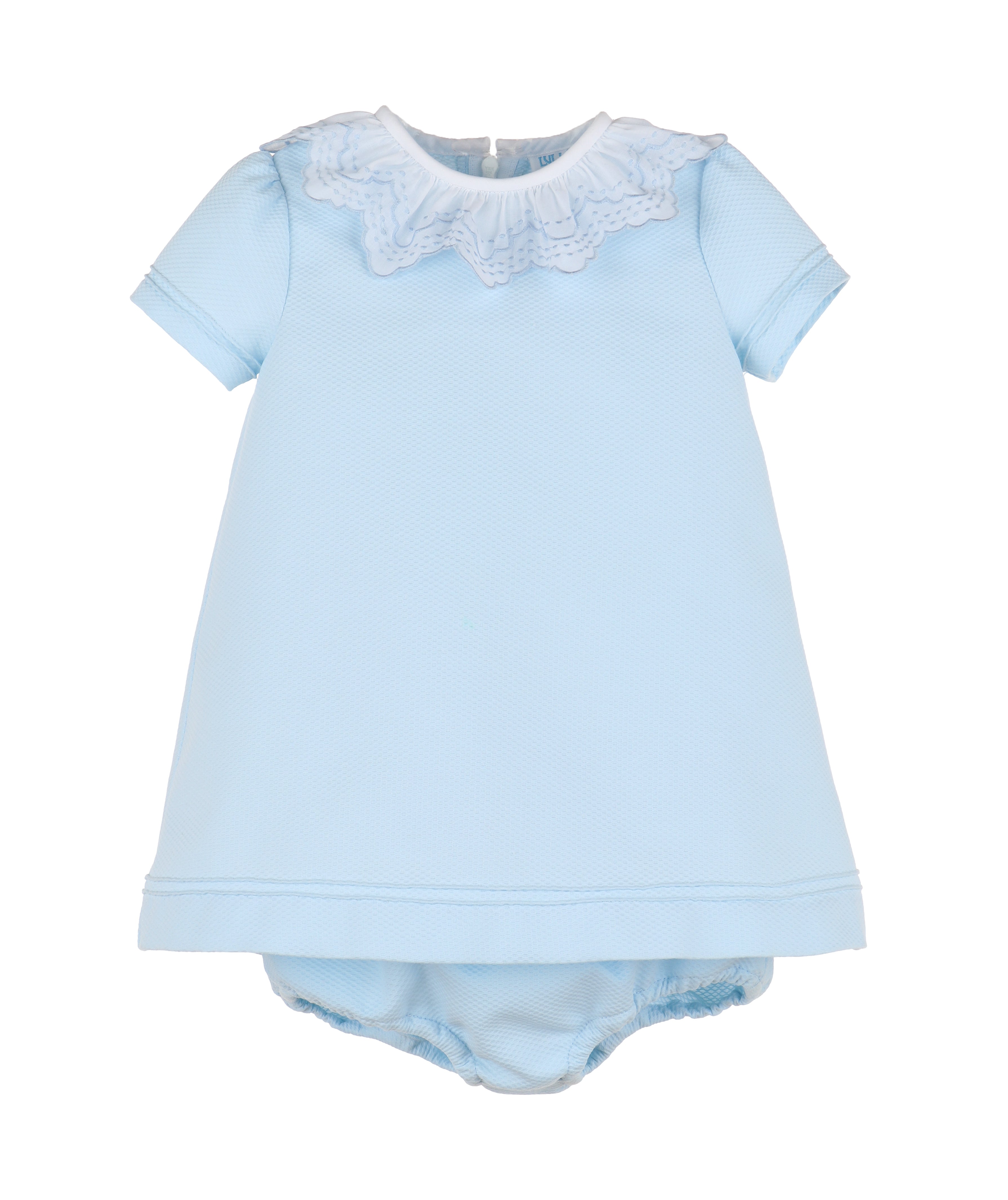 CHIC EMBROI RUFFLE DRESS BLUE
