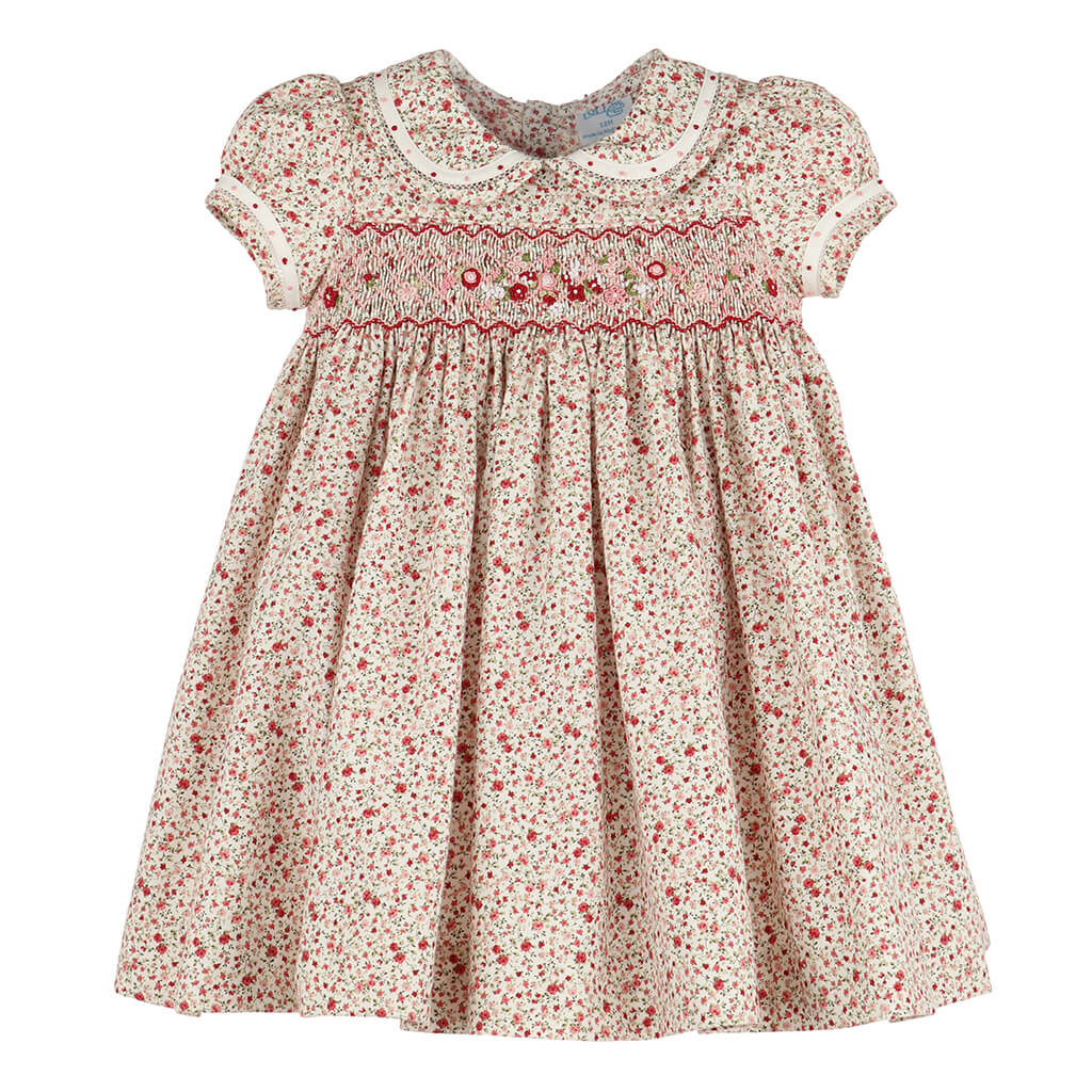 BERRY GARLAND SMOCK DRESS, RED