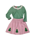 CLAIRE & CHARLIE: xmas tree pink corduroy skirt w/ tree