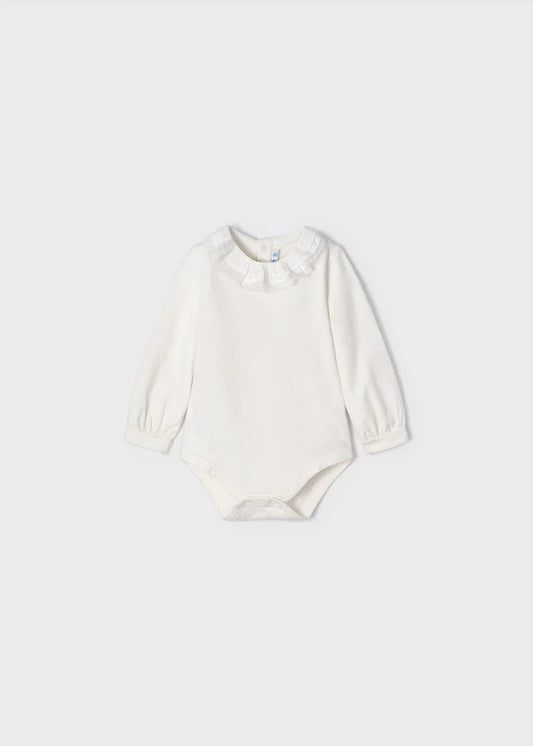 MAYORAL: White cotton w/ lace collar bodysuit