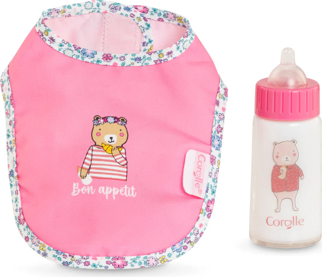 COROLLE: Pink Bear Bib and Magic Milk Bottle Set