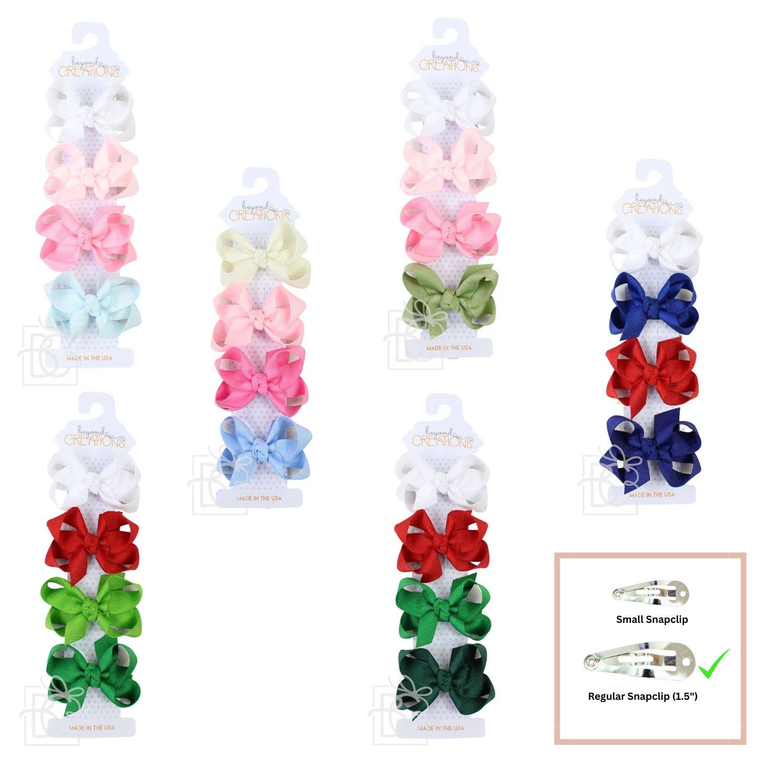 BEAUTIFUL CREATIONS: 4 PACK - 3" SMALL GROSGRAIN BOWS ON SNAP CLIP