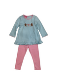 Claire & Charlie : GINGERBREAD- Aqua knit stripe Tunic Set w/ pink leggings