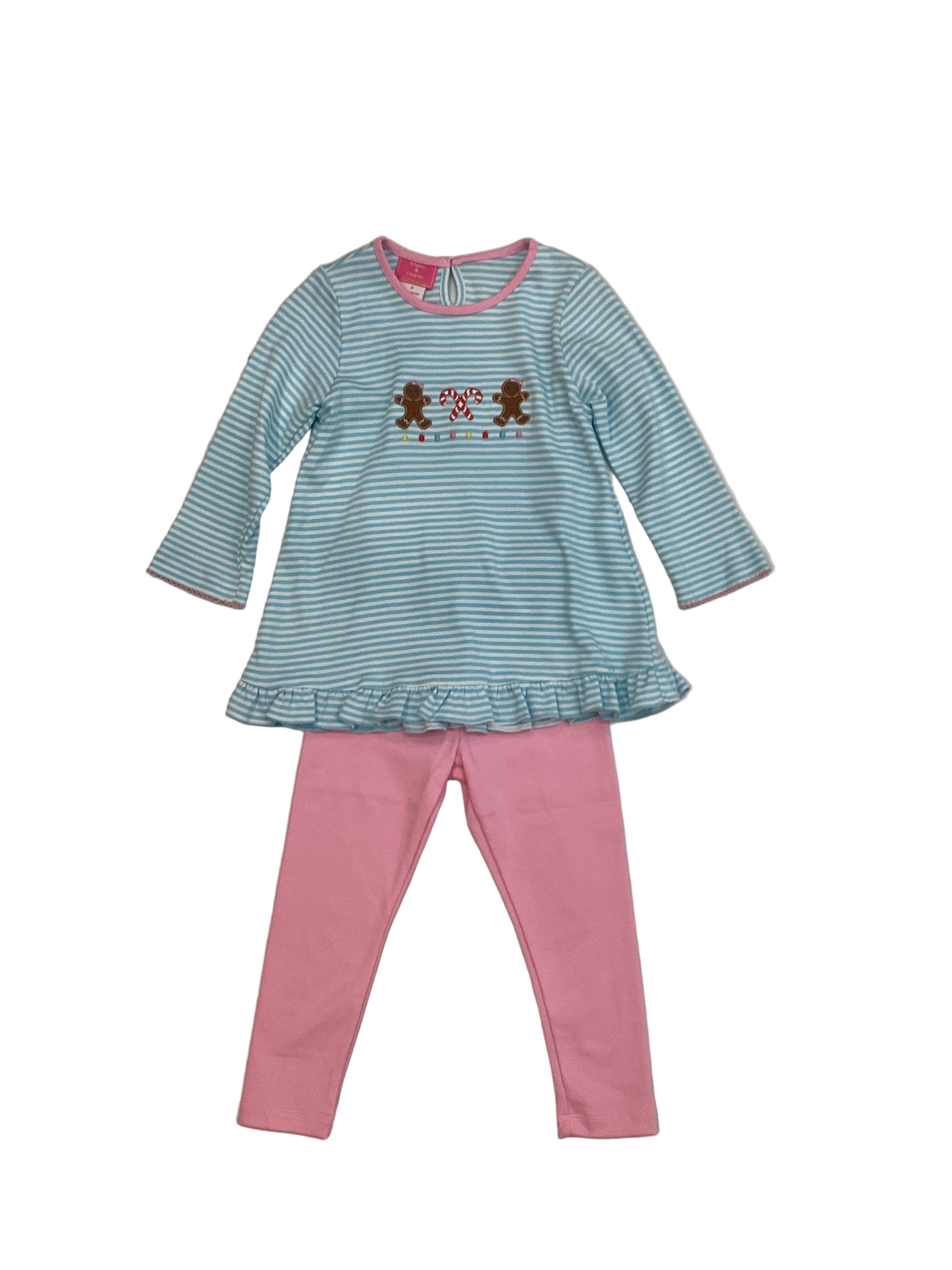 Claire & Charlie : GINGERBREAD- Aqua knit stripe Tunic Set w/ pink leggings