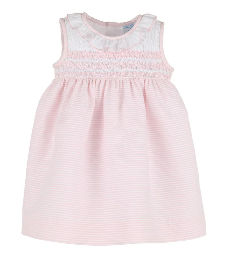 LULI & ME : STRIPES COMBO SMOCKED PINK DRESS