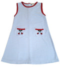 Marco & Lizzy CHERRY BLUE STRIPED GIRLS A LINE DRESS