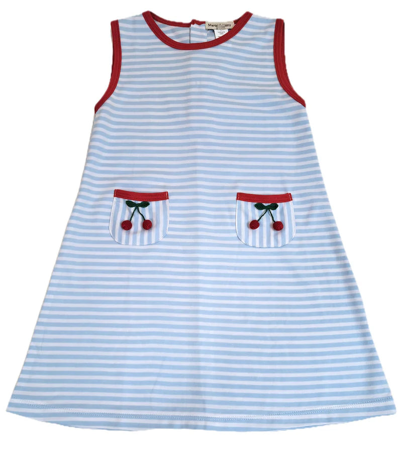 Marco & Lizzy CHERRY BLUE STRIPED GIRLS A LINE DRESS