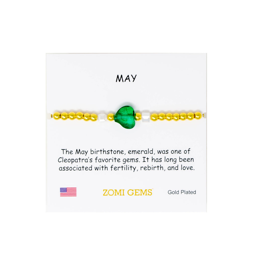Stretchy Gold Bead Heart Birthstone Bracelets for Kids