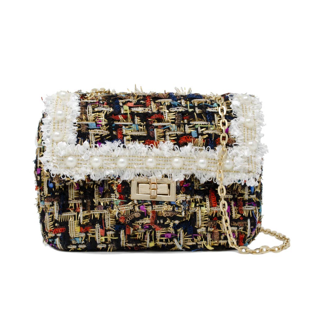 Classic Tweed Handbag with Pearls