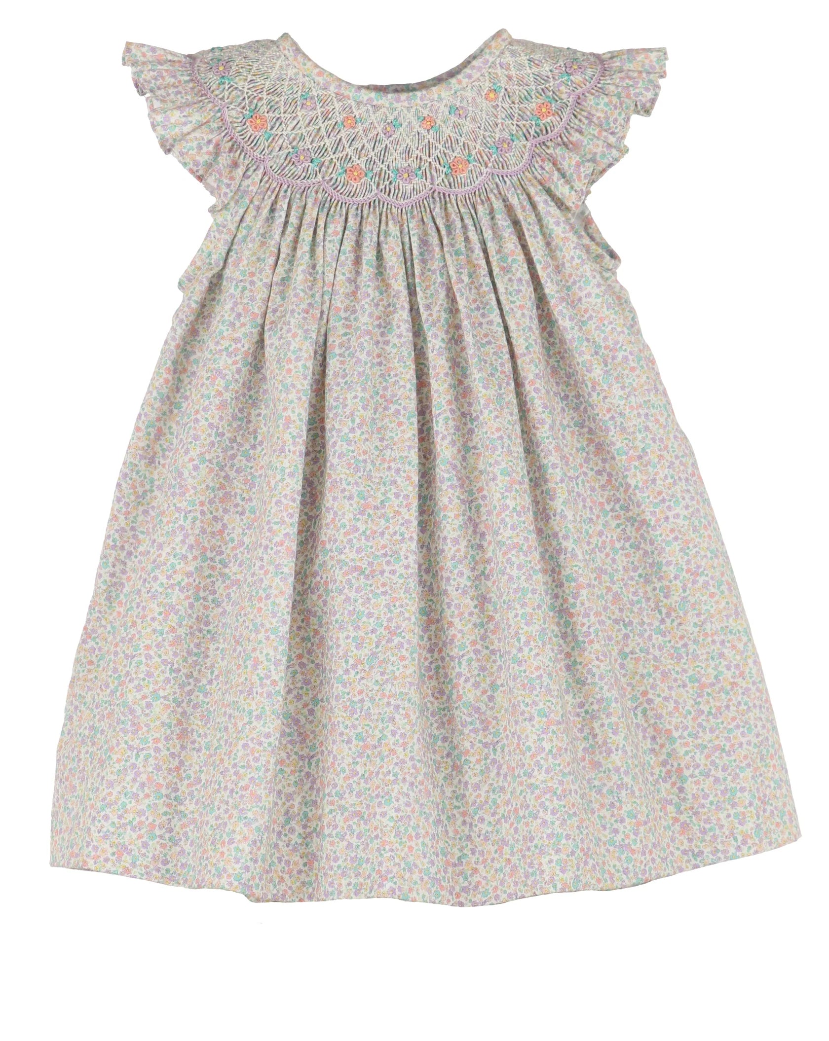 LULI & ME : FLORAL PRINT SMOCK  BISHOP LILAC DRESS