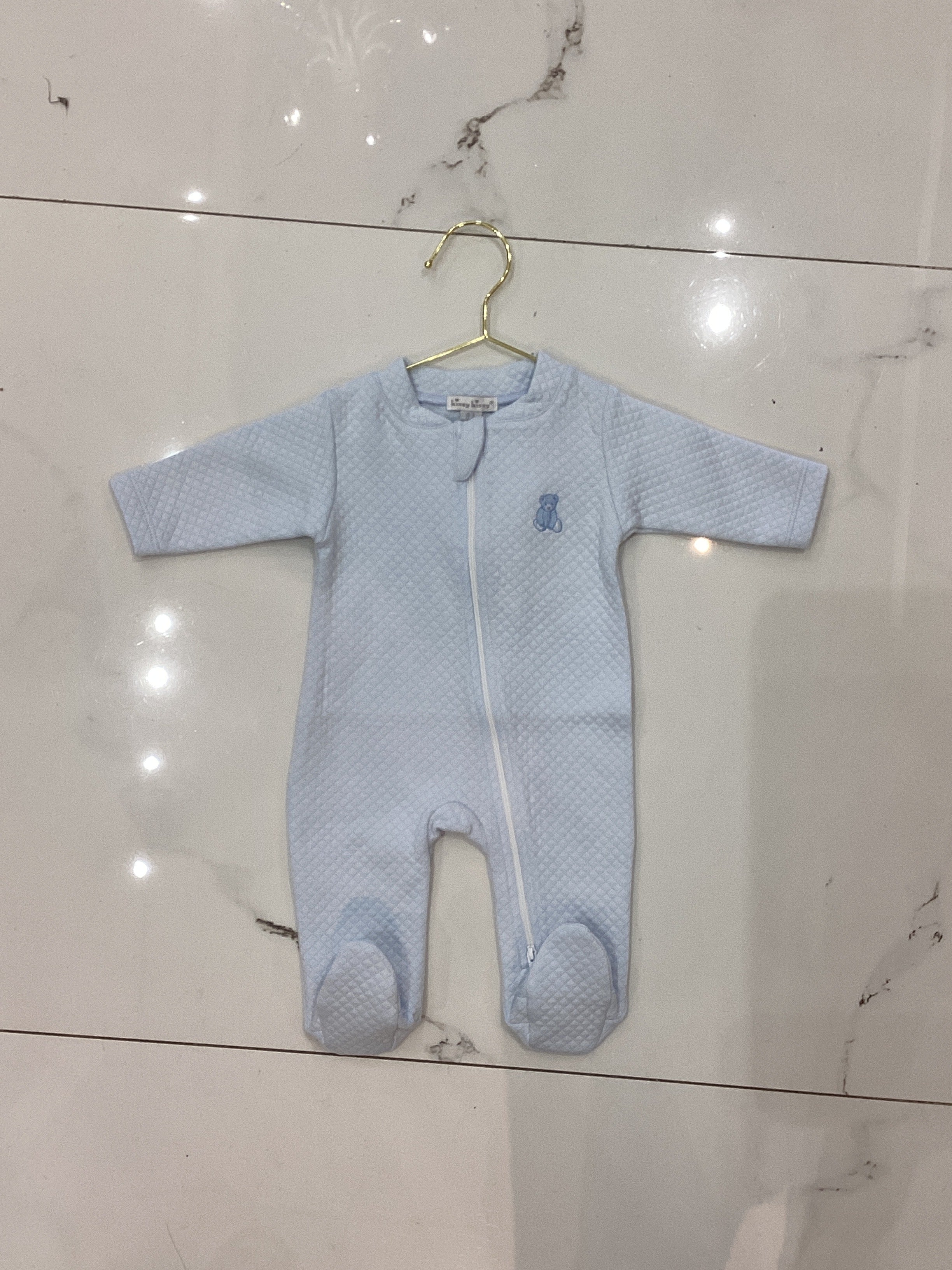KISSY KISSY: BLUE TEDDY BEAR TIME-JACQUARD FOOTIE W/ZIP