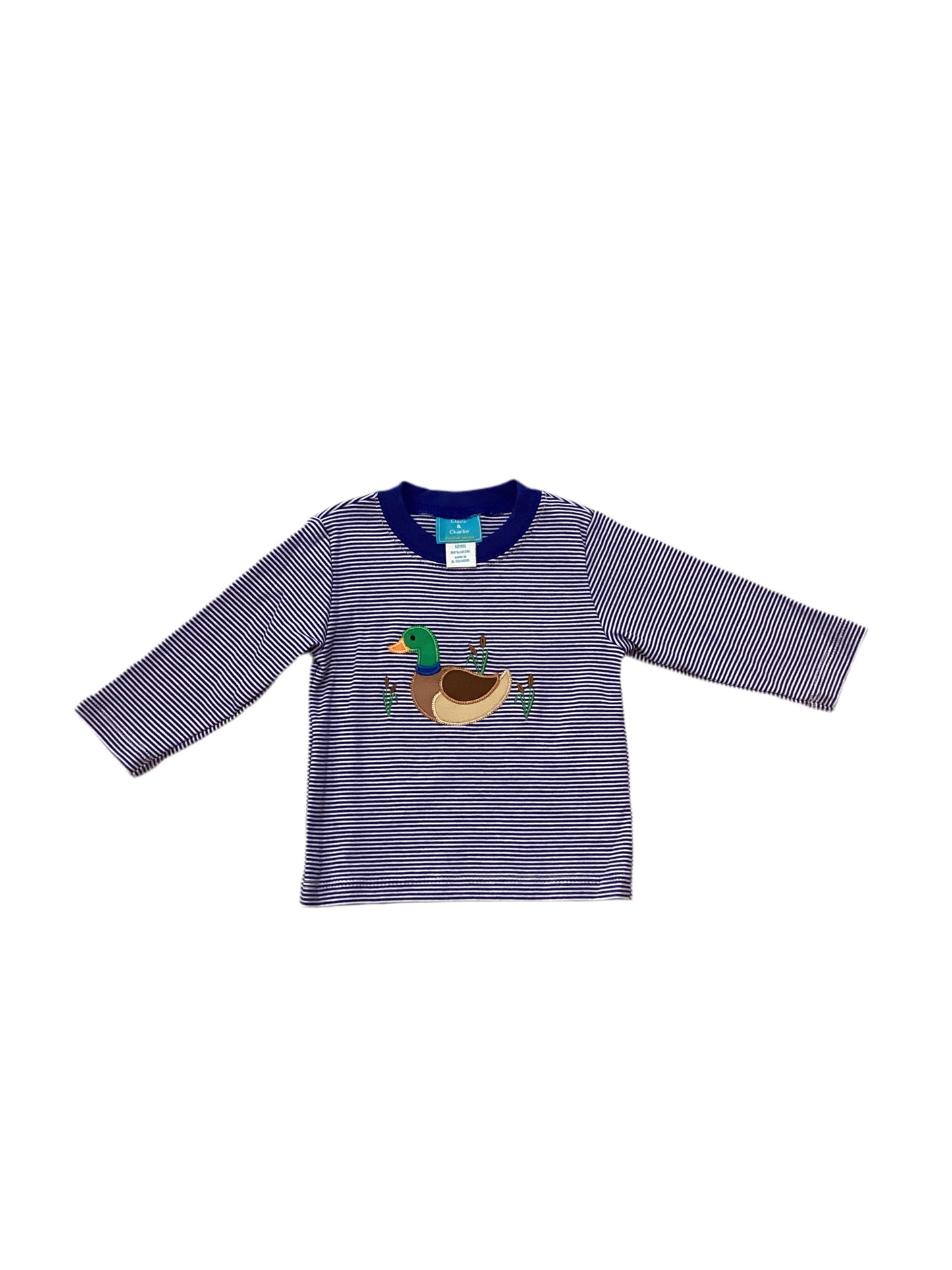 CLAIRE & CHARLIE: MALLARD DUCK-Navy Knit Stripe Boys T-Shirt