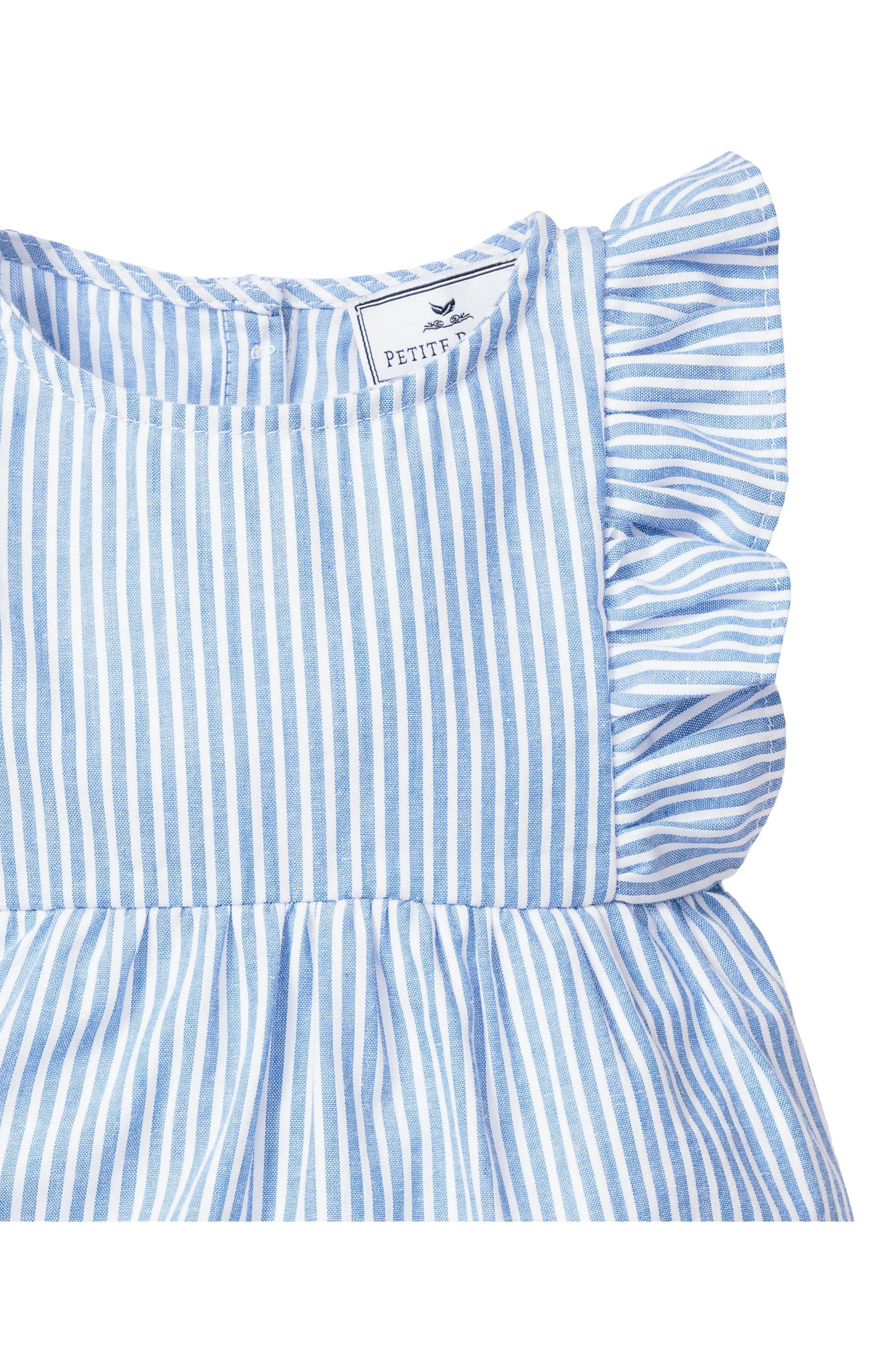 PETITE PLUME: RUFFLE TRIM SEERSUCKER ONE-PIECE PAJAMA