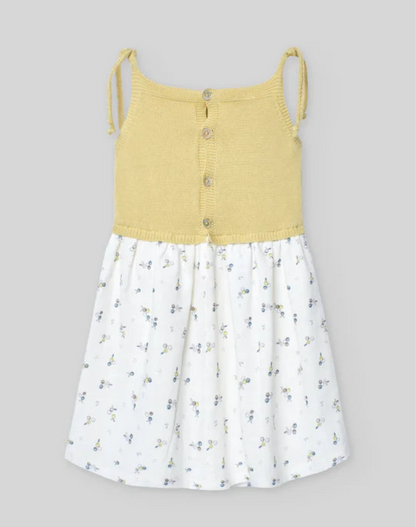PAZ RODRIGUEZ: “POMBA” Pistachio Knit with Cotton Berries Print Button Dress