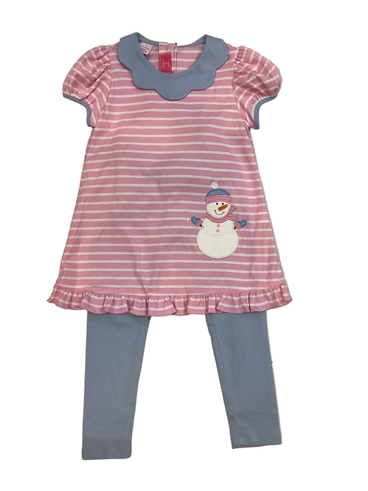 CLAIRE & CHARLIE: Pink stripe knit- girl’s tunic set with blue scalloped collar