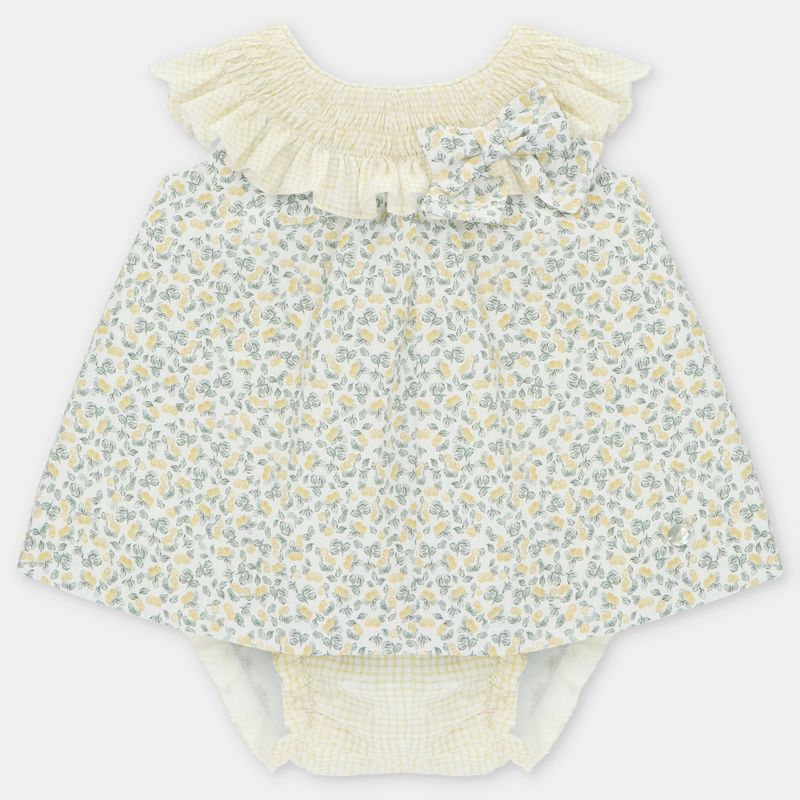 Martin Aranda: Yellow Woven Dress & Bloomer Set