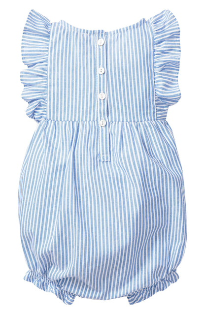 PETITE PLUME: RUFFLE TRIM SEERSUCKER ONE-PIECE PAJAMA